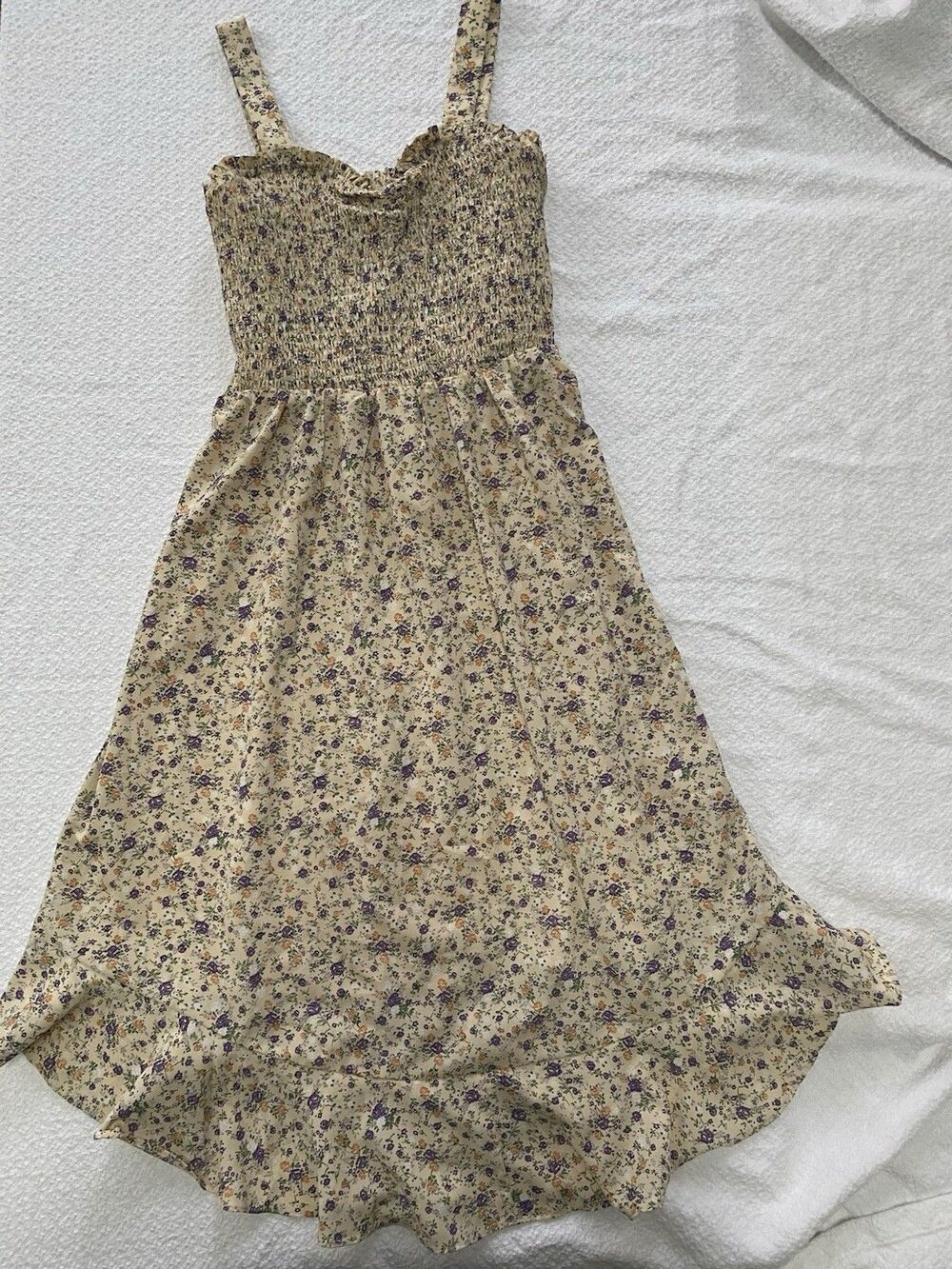 GRACE KARIN Cottagecore Floral Smocked Midi Dress Boho Prairie Ruffle Medium